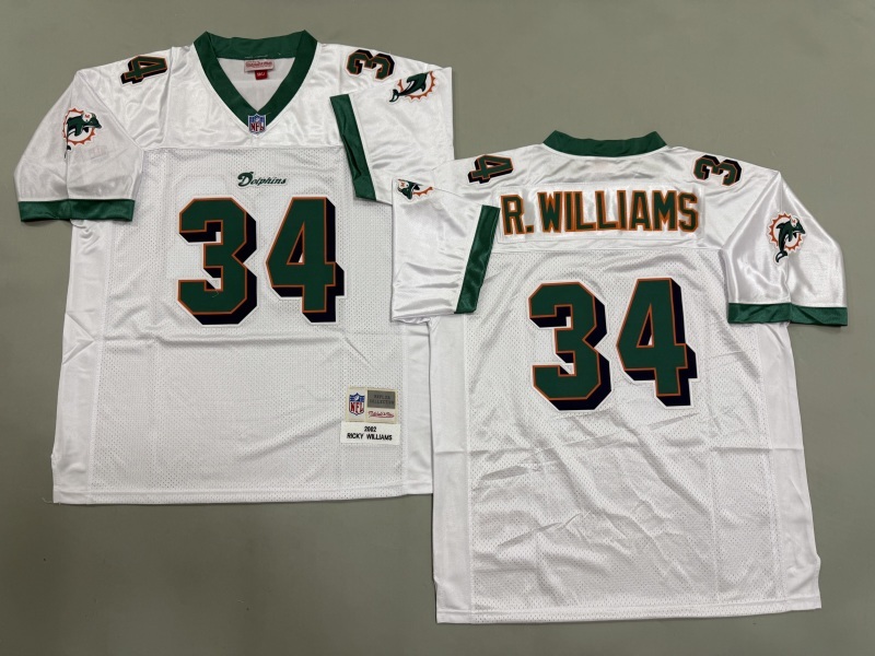 Men 2025 Miami Dolphins #34 R.Williams white Throwback Limited NFL Jersey style 001